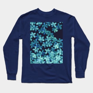 Hand Painted Floral Pattern in Teal & Navy Blue Long Sleeve T-Shirt